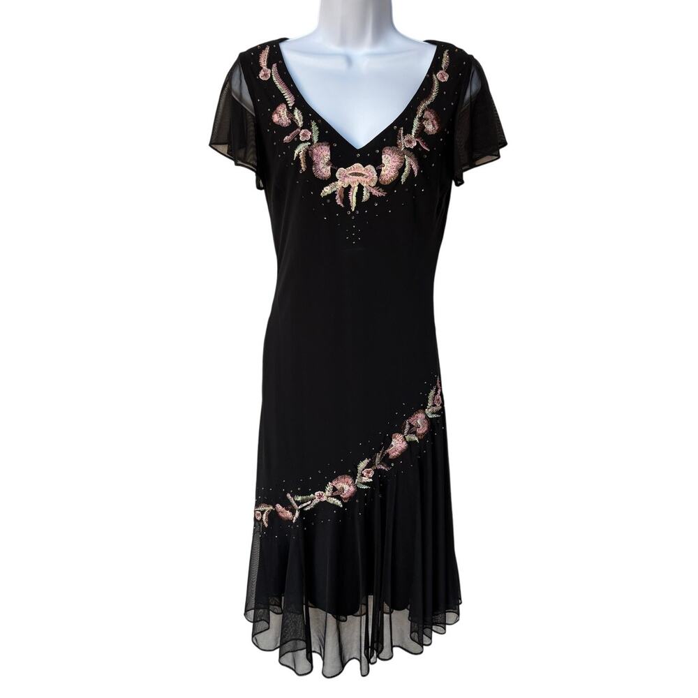 S.L. Fashions Vintage Whimsigoth Fairy Grunge Black Beaded Tulle Trim Dress "8"